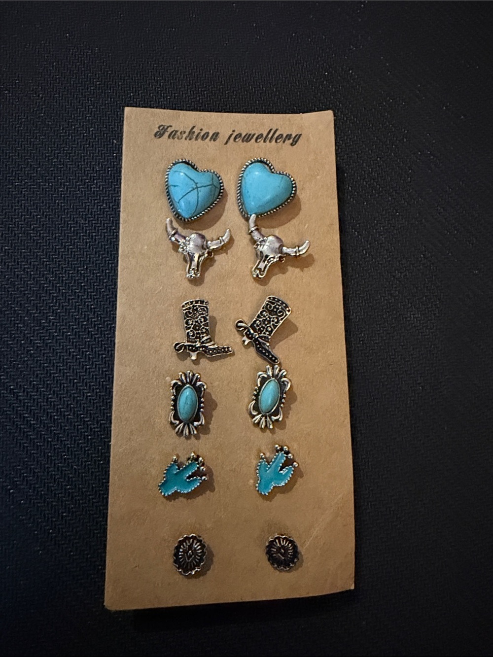 Western Turquoise Silver-Tone 6 Pair Stud Earring Set